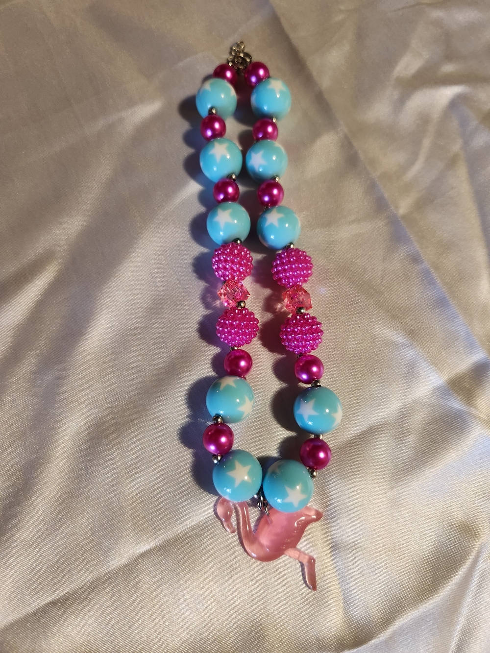 Kids Pink & Light Blue Star Bead Necklace with Flamingo Charm - Unbranded